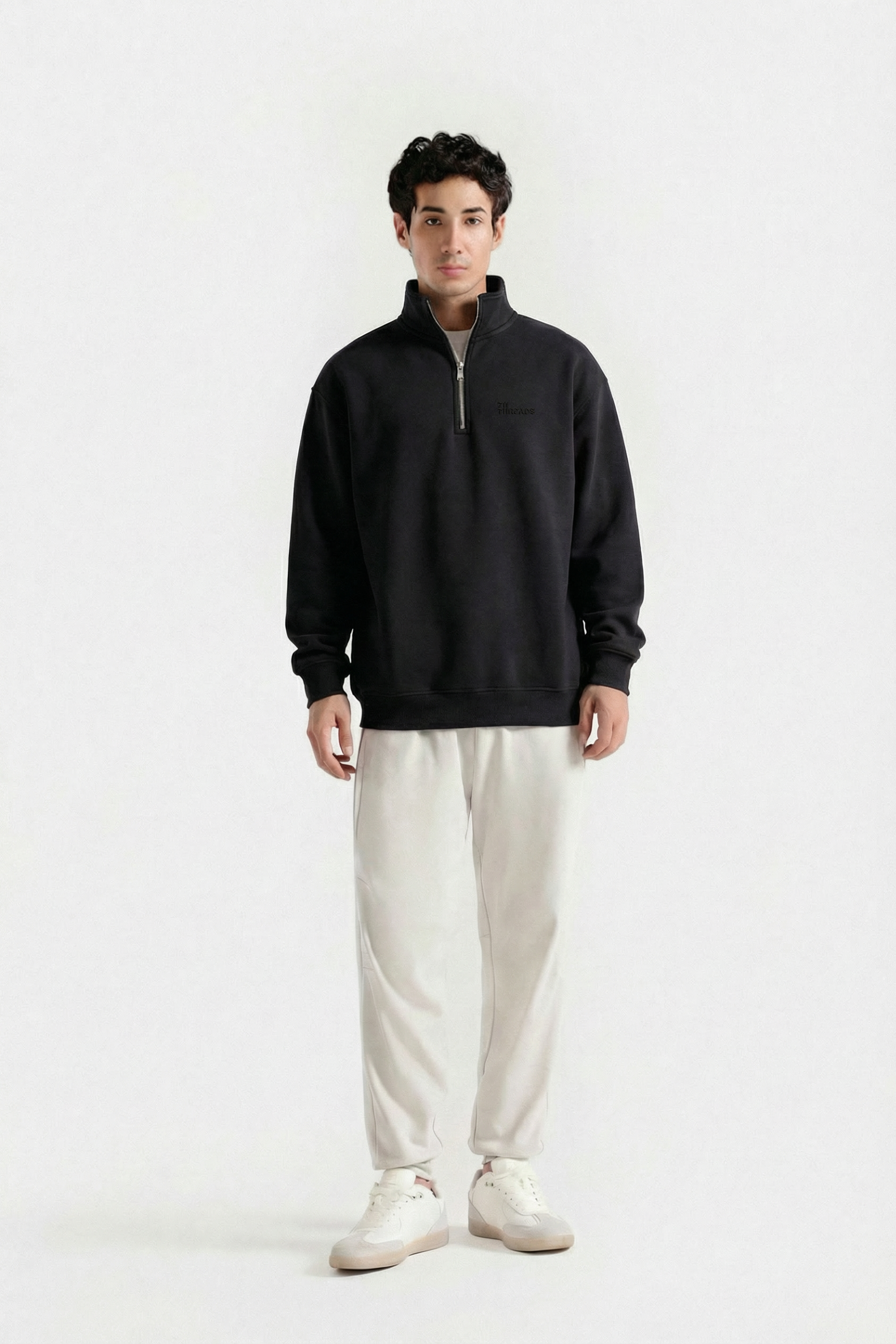 Black Quarter Zip-Up Sweatshirt