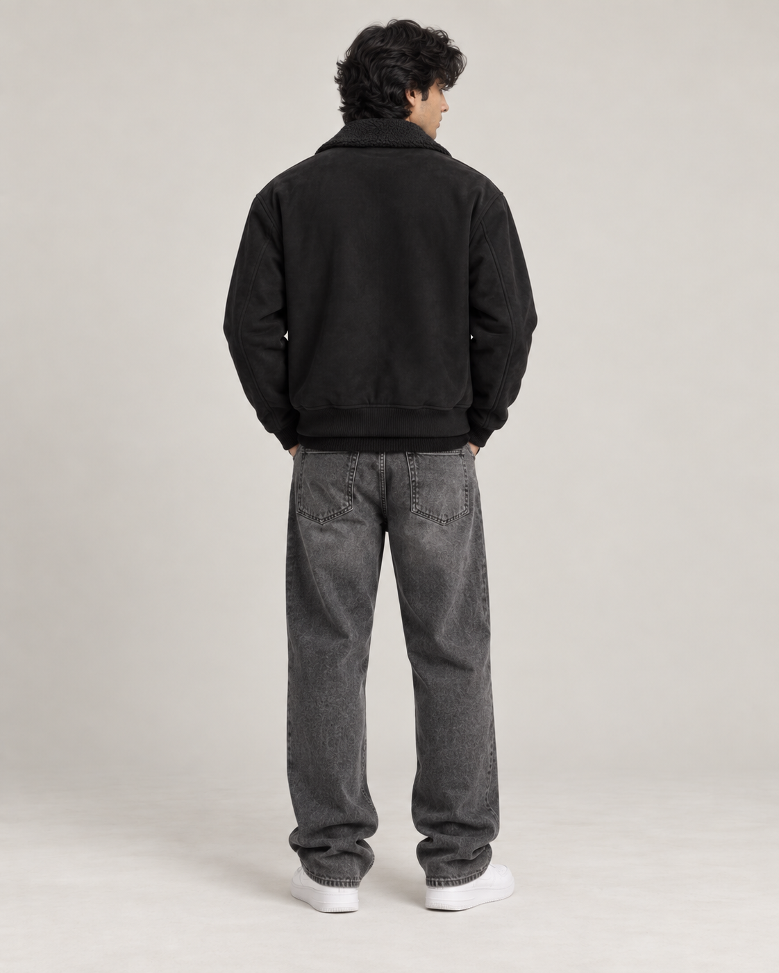 Suede-Touch Sherpa Bomber Jacket