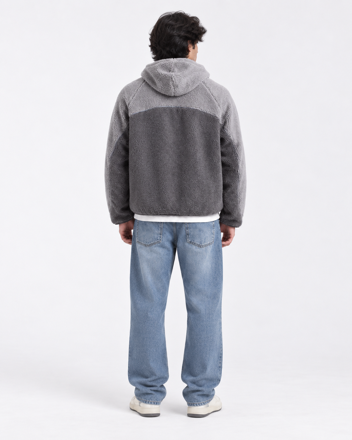 Two-Tone Sherpa Hooded Zip Jacket