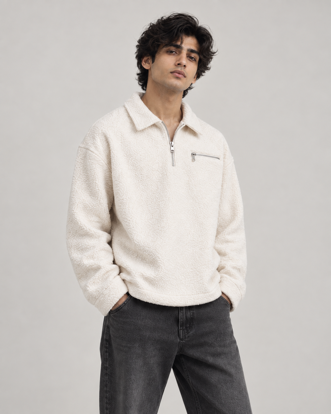 Bouclé Quarter-Zip Fleece Sweatshirt