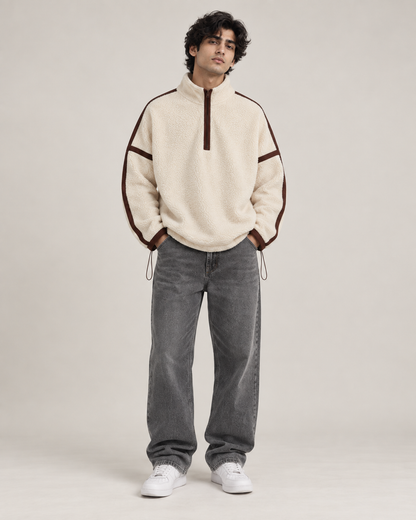 Contrast Trim Sherpa Quarter-Zip Pullover