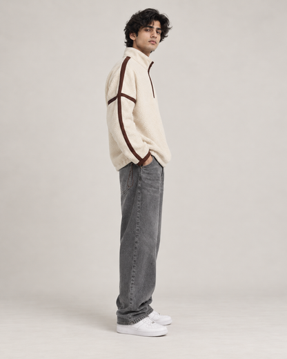 Contrast Trim Sherpa Quarter-Zip Pullover