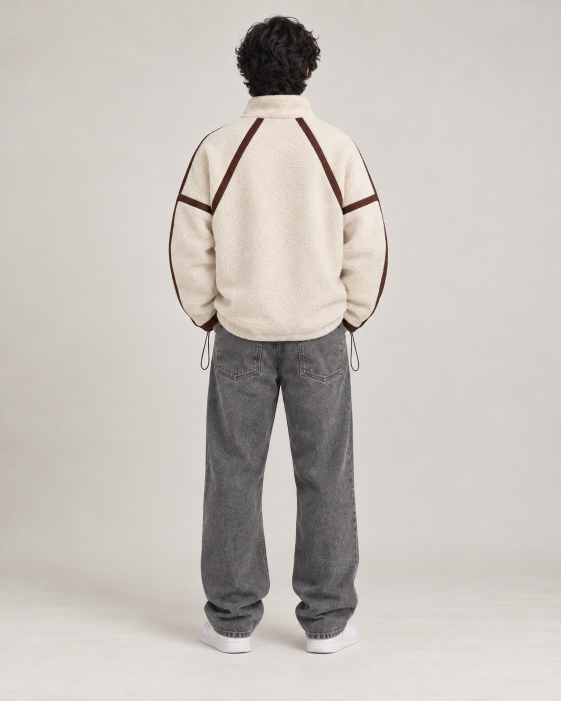 Contrast Trim Sherpa Quarter-Zip Pullover