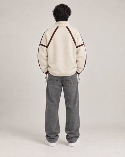 Contrast Trim Sherpa Quarter-Zip Pullover