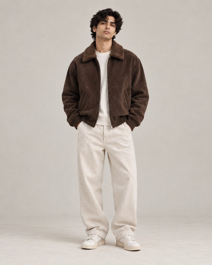 Suede-Touch Sherpa Bomber Jacket