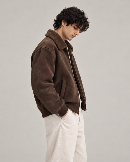 Suede-Touch Sherpa Bomber Jacket