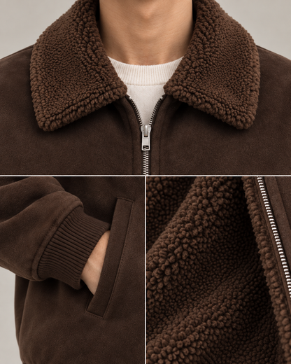 Suede-Touch Sherpa Bomber Jacket