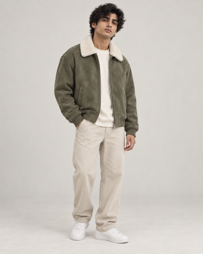 Suede-Touch Sherpa Bomber Jacket