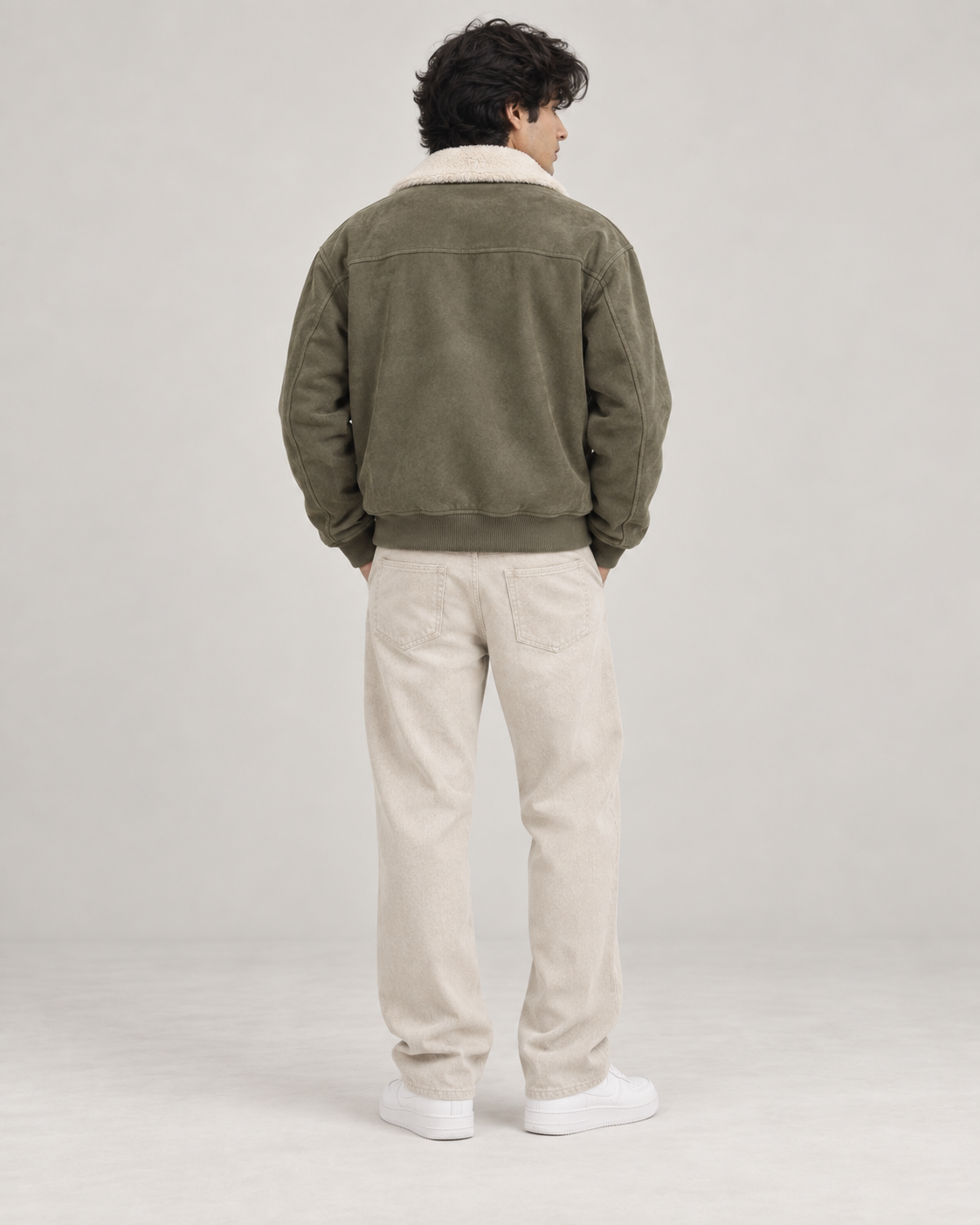 Suede-Touch Sherpa Bomber Jacket