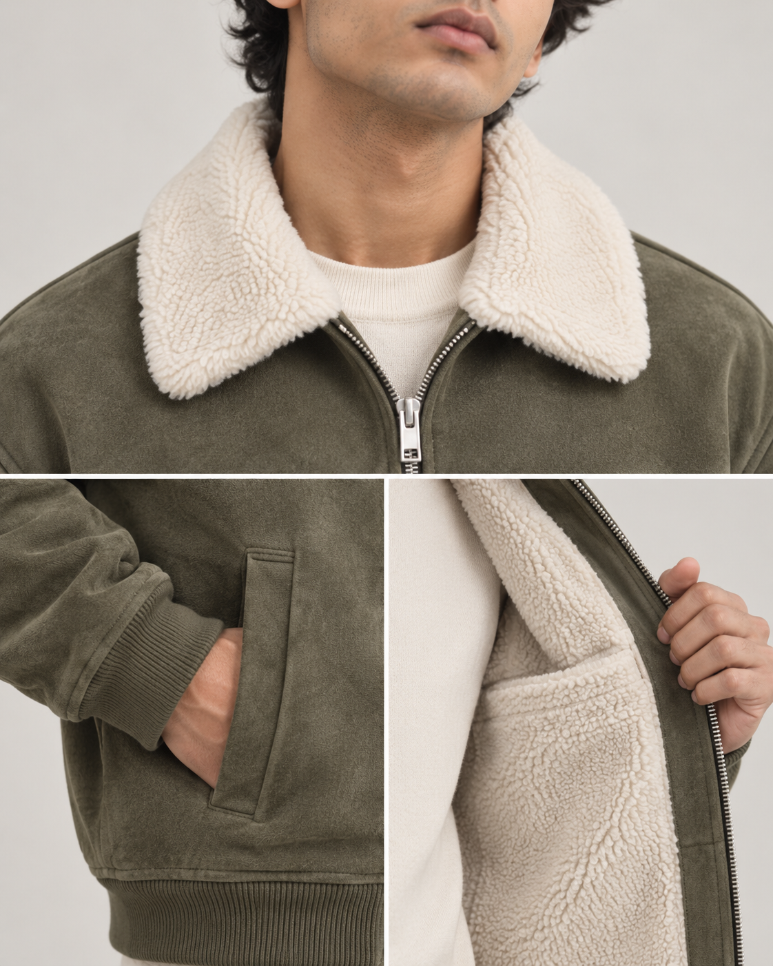 Suede-Touch Sherpa Bomber Jacket