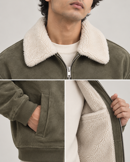 Suede-Touch Sherpa Bomber Jacket