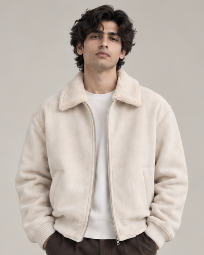 Suede-Touch Sherpa Bomber Jacket