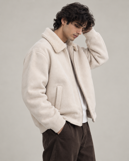 Suede-Touch Sherpa Bomber Jacket