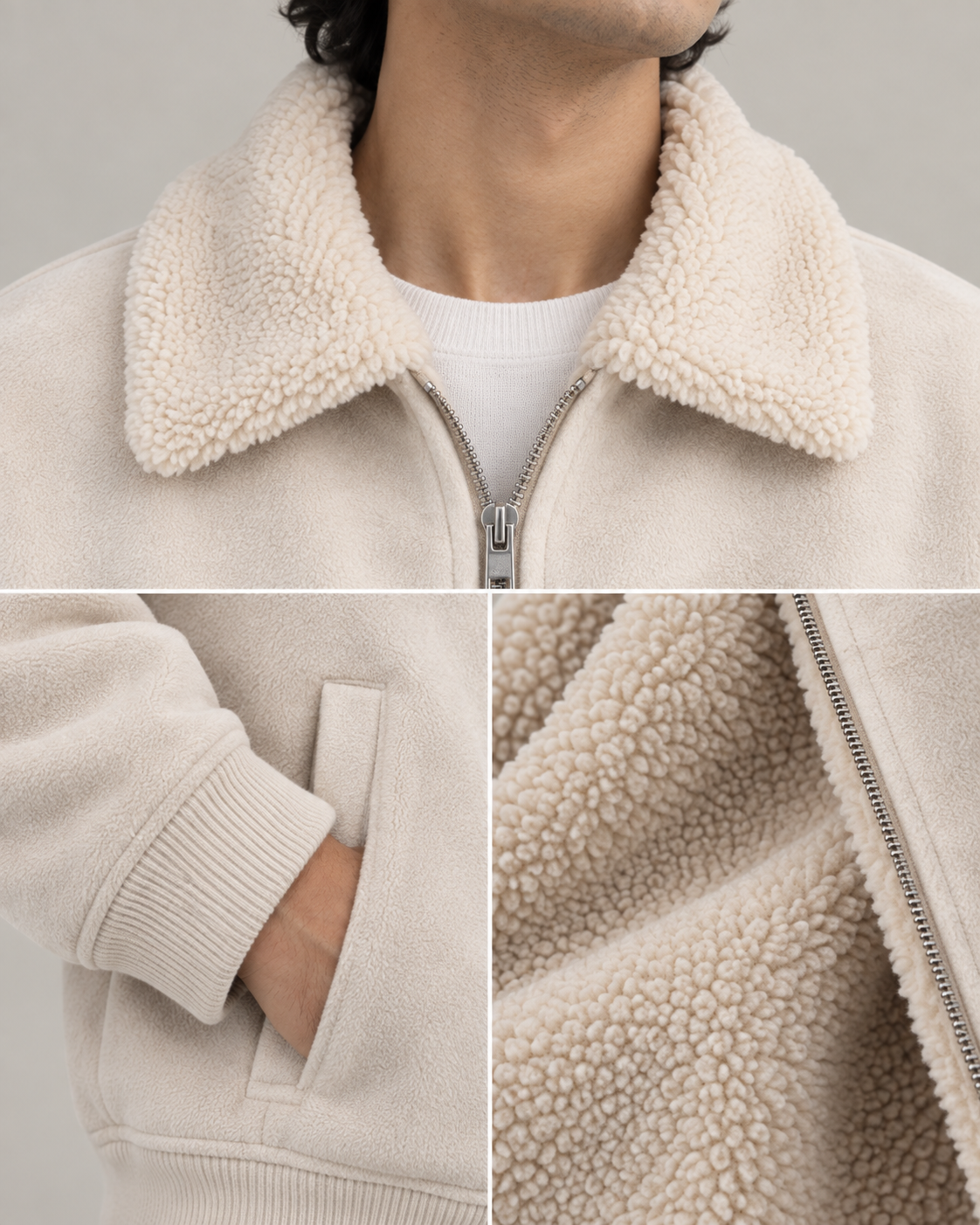 Suede-Touch Sherpa Bomber Jacket